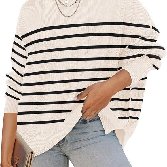 Women's Fall 2025 Casual Long Sleeve Crew Neck Side Slit Oversized Ribbed Knit P - Picture 1 of 5